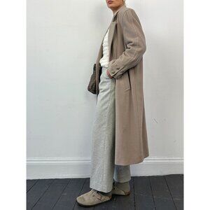 Alorna Womens Long Wool Blend Double-Breasted Coat With Geometric Lining & Butto